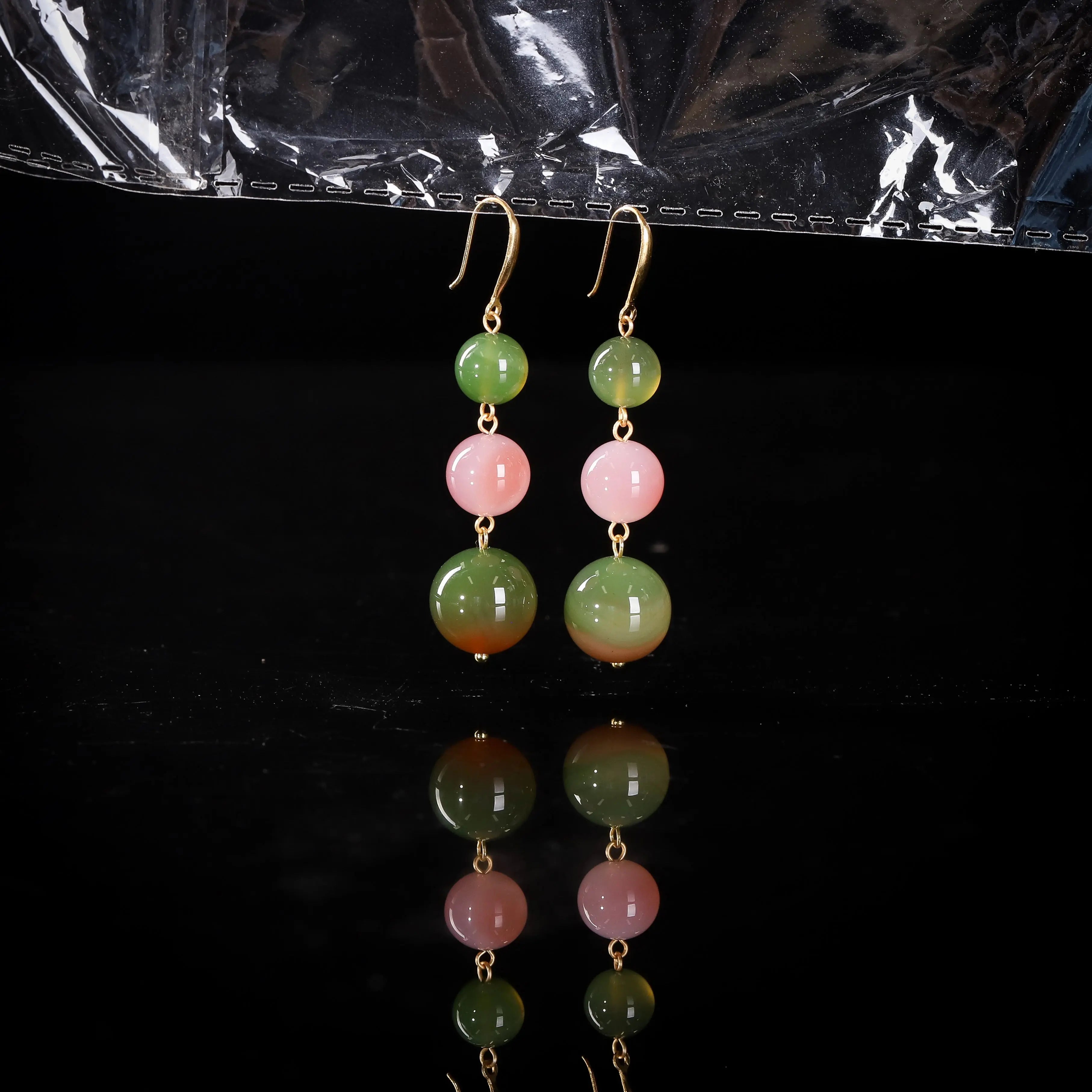 「蜀彩天工」盐源玛瑙 三珠耳环 MEIHAO LIMITED