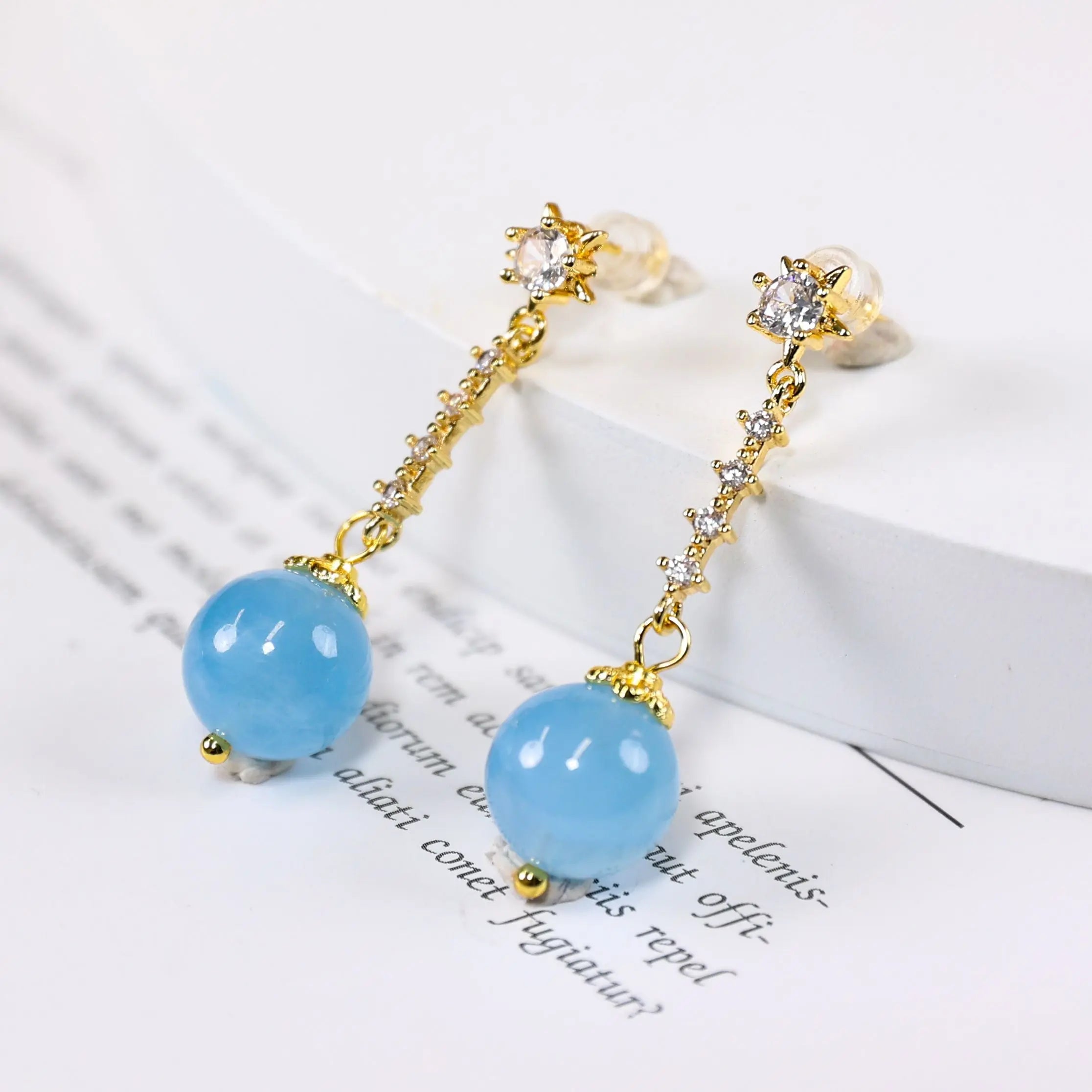 海蓝宝圆珠耳环 MEIHAO LIMITED